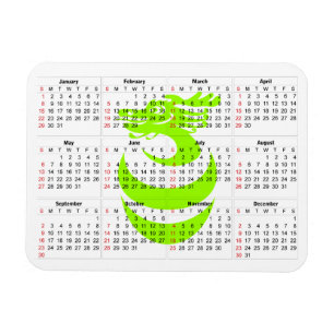 Calendar Light Green dragon Premium Magnet