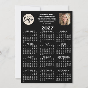 Calendar - logo, photo, business contact - black holiday card