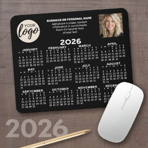 Calendar - logo, photo, business contact - black mouse mat