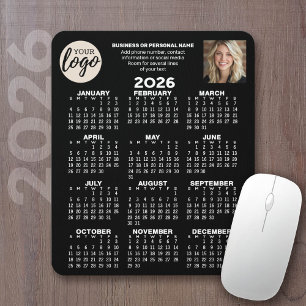 Calendar - logo, photo, business contact - black mouse mat