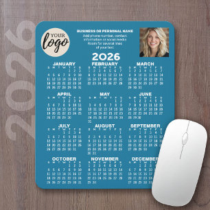 Calendar - logo, photo, business contact - blue mouse mat