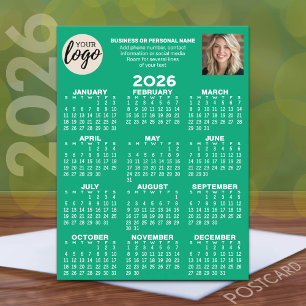 Calendar - logo, photo, business contact - emerald postcard