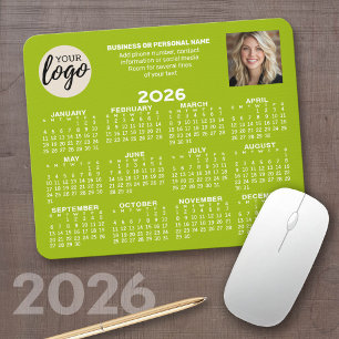 Calendar - logo, photo, business contact - green mouse mat