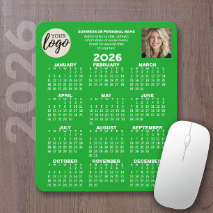 Calendar - logo, photo, business contact - green mouse mat