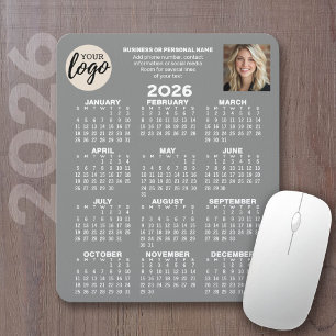 Calendar - logo, photo, business contact - grey mouse mat