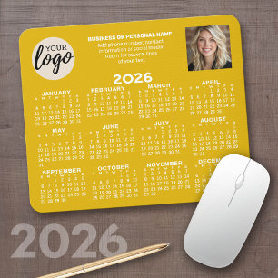 Calendar - logo, photo, business contact mustard mouse mat