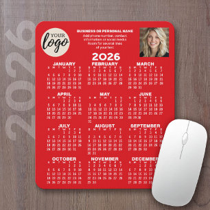 Calendar - logo, photo, business contact - red mouse mat