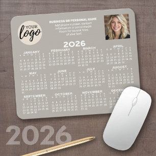 Calendar - logo, photo, business contact - taupe mouse mat