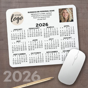 Calendar - logo, photo, business contact - white mouse mat