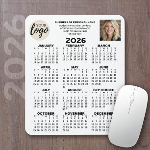 Calendar - logo, photo, business contact - white mouse mat
