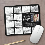 Calendar - logo, photo business mouse mat<br><div class="desc">A logo and photo collage with a calendar and room to add a few lines of text. A fun item for the New Year to use as a company giveaway. Add 2 square photos to this design.</div>