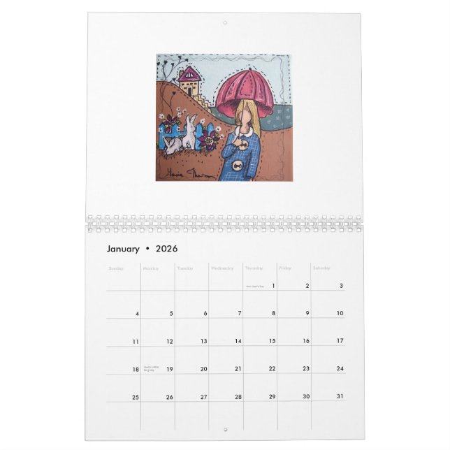 Calendar made with stitch cartoons by Marie Theron (Jan 2026)