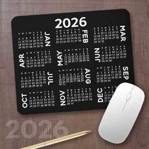 Calendar - modern black and white simple mouse mat