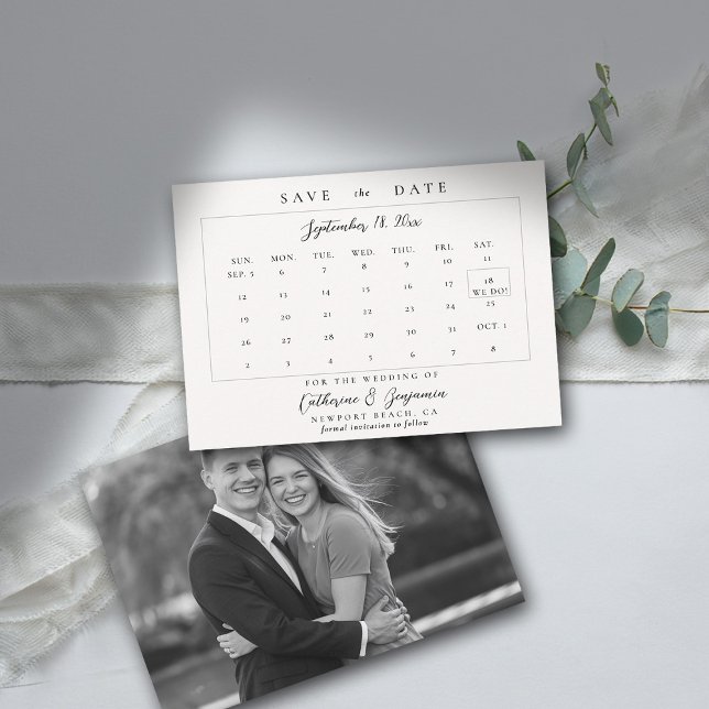 Calendar Modern Calligraphy Elegant Photo Wedding Save The Date (wedding calendar save the date modern minimalist calligraphy black white photo template)
