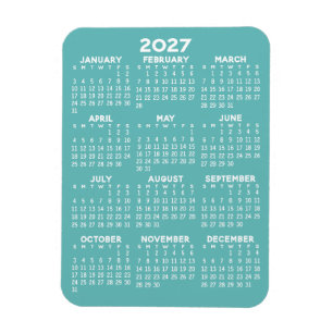 Calendar - Modern, Minimal Aqua and White Magnet