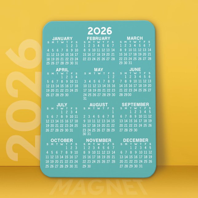 Calendar - Modern, Minimal Aqua and White Magnet (2026 Calendar Magnet)