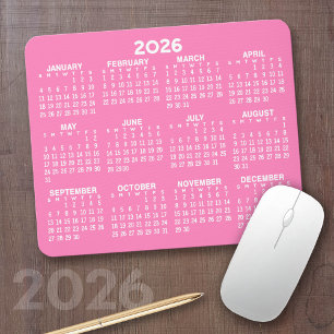 Calendar - modern pink and white simple mouse mat