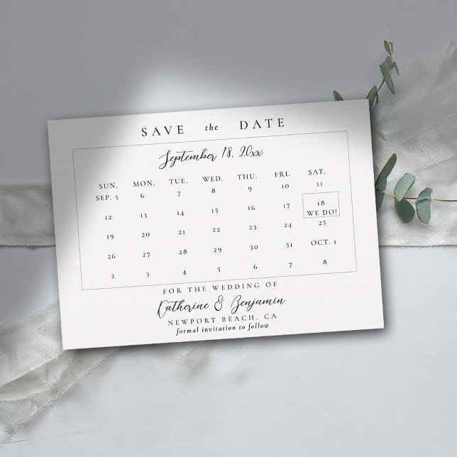Calendar Modern Simple Calligraphy Elegant Wedding Save The Date (wedding calendar save the date modern minimalist calligraphy black white)