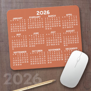 Calendar - modern terra cotta and white simple mouse mat
