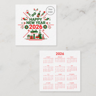 Calendar New Year 2026 Square Business Card