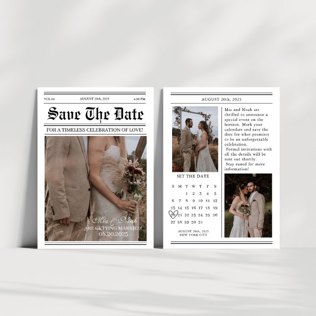 Calendar newspaper photo wedding save the date invitation (Creator Uploaded)