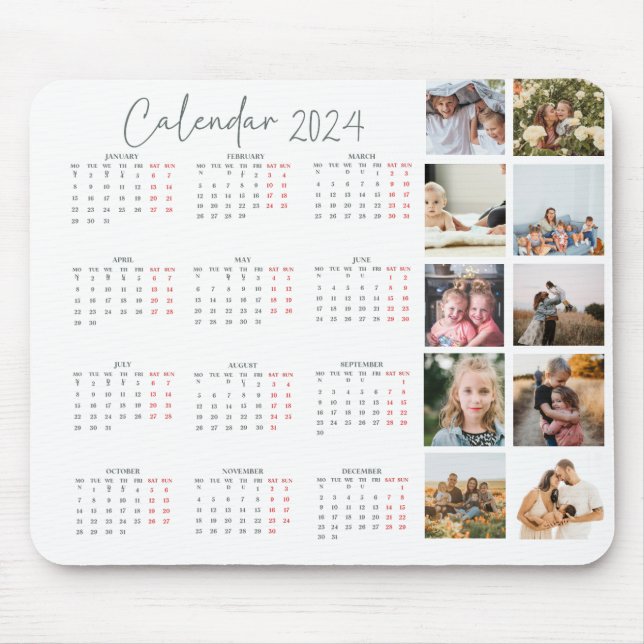 Calendar photo collage script trendy minimalist mouse mat (Front)