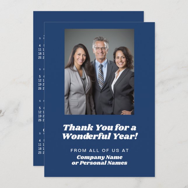 Calendar, Photo - Thank You - Blue Business Holiday Card (Front/Back)