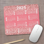 Calendar - pink glitter print mouse mat<br><div class="desc">Pink and White - A 12 month 2025 calendar with a glitter printed background. A modern look for your home office or school locker. 
-------- If you open the customise area,  it will take to you to an advanced design area where you can change the background colour.</div>