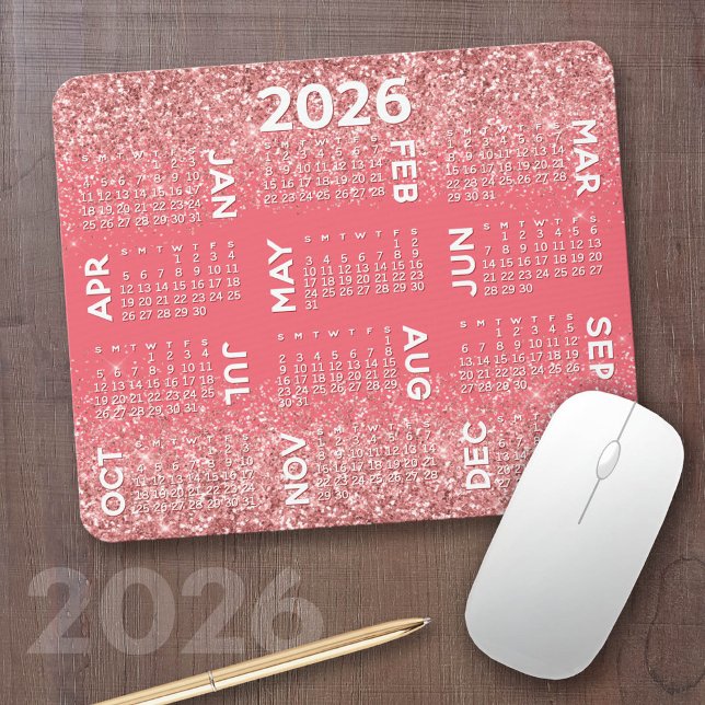 Calendar - pink glitter print mouse mat (2026 Calendar on a Mousepad)