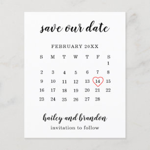 Calendar Red Heart Budget Wedding Save the Date