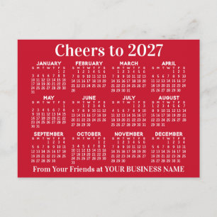 Calendar Red White Business MCM pattern Announcement Postcard