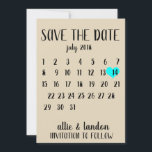 Calendar Save the Date<br><div class="desc">This simple,   wedding save the date template features a clean,  modern design. Customise it with your information and make it uniquely yours! I offer this design as a postcard. 

To move the heart,  click personalise > scroll down > click "customise further".</div>