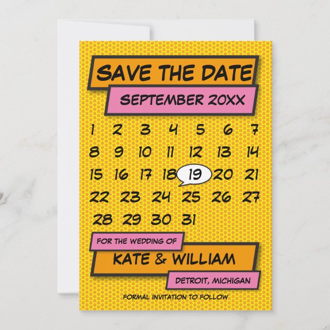 Calendar Save the Date Fun Retro Comic Book (Front)
