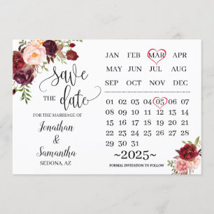 calendar save the date marsala wedding day invitation