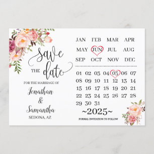 calendar save the date Pink floral wedding day Invitation