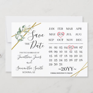 calendar save the Greenery wedding day Invitation