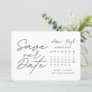 Calendar Script Handwritten  Rustic Save The Date Invitation