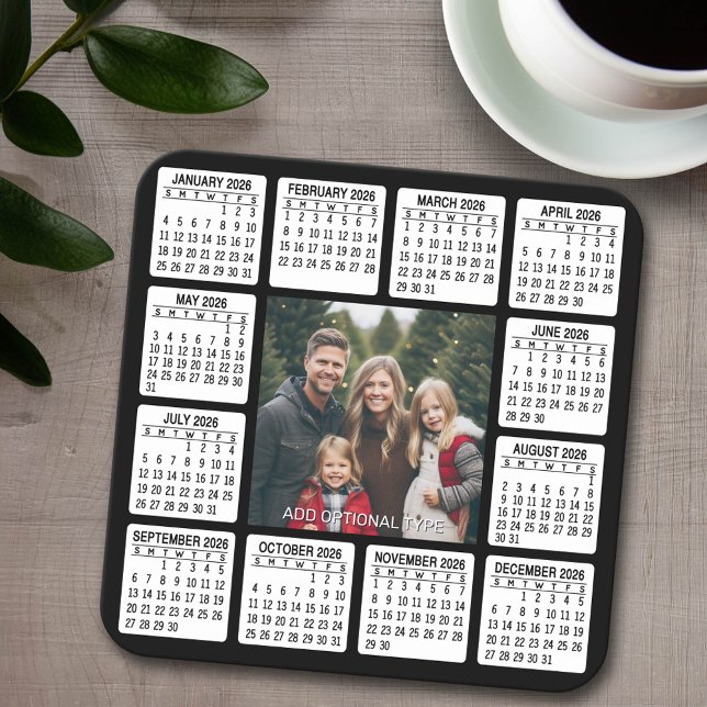 Calendar Square with Photo in the Centre Square Paper Coaster (2026 Calendar on a Coaster)