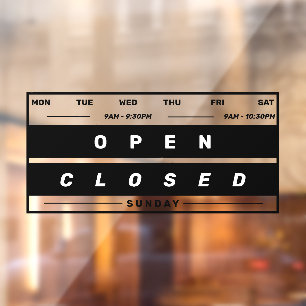 Calendar Style Business Opening Hours Black Window Cling