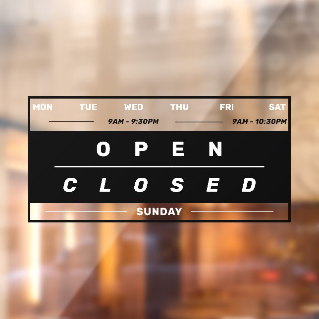 Calendar Style Business Opening Hours Black Window Cling (Sheet 2)