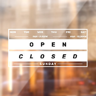 Calendar Style Business Opening Hours White Window Cling