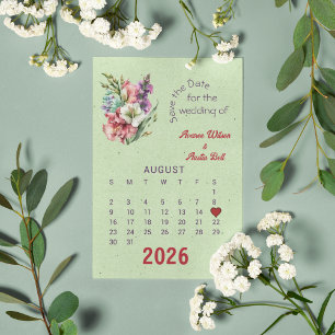Calendar Style Wedding Save the Date August Announcement Postcard