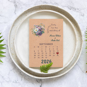 Calendar Style Wedding Save the Date September Announcement Postcard