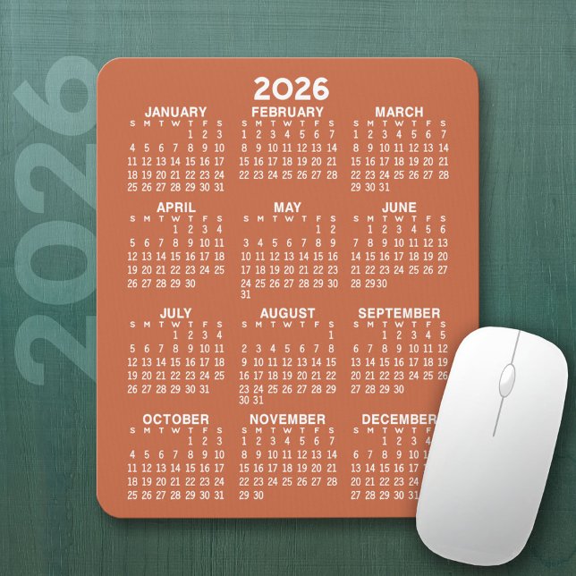 Calendar - terra cotta background - Vertical  Mouse Mat (2026 Calendar Mousepad)