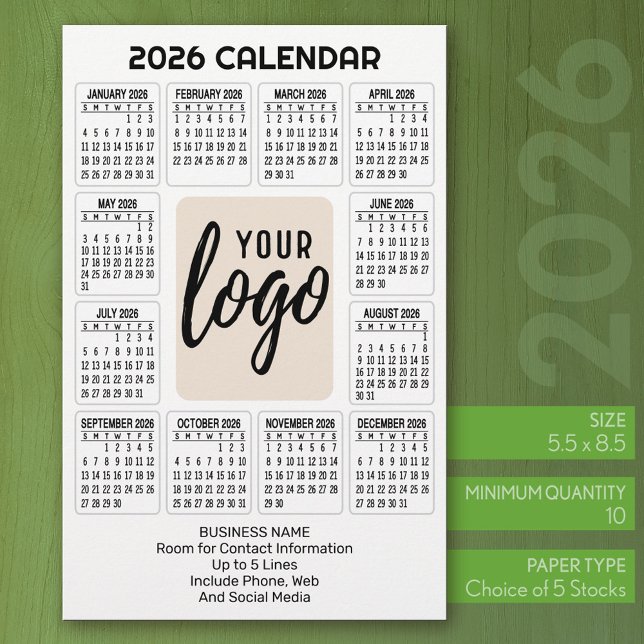 Calendar Vertical Logo - Business Contact - White Stationery (2026 Calendar on Stationery Sheet)