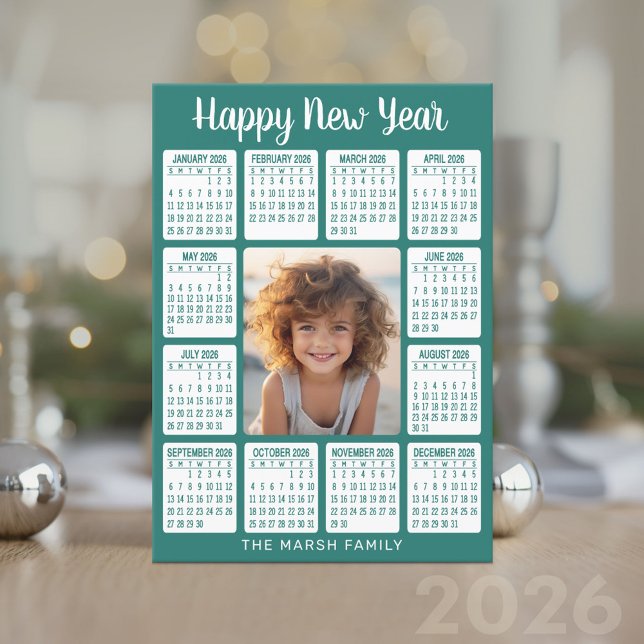 Calendar - Vertical Photo in the Centre Holiday Card (2026 Calendar Card)