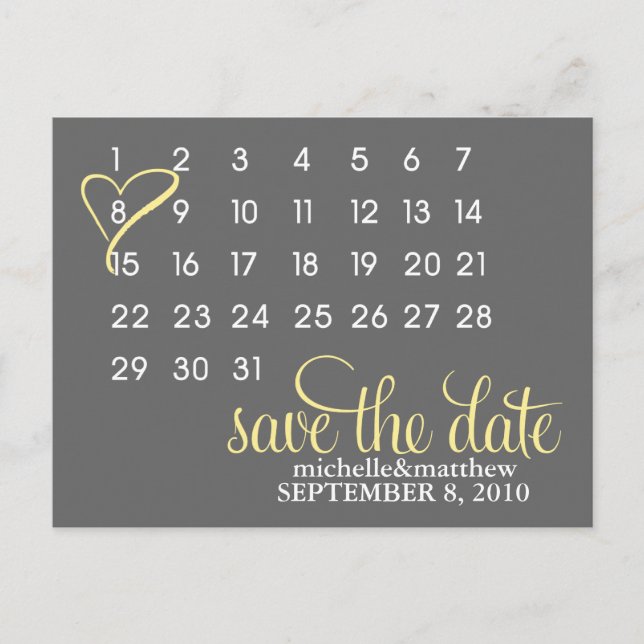Calendar Wedding Announcement Postcards {yellow} (Front)