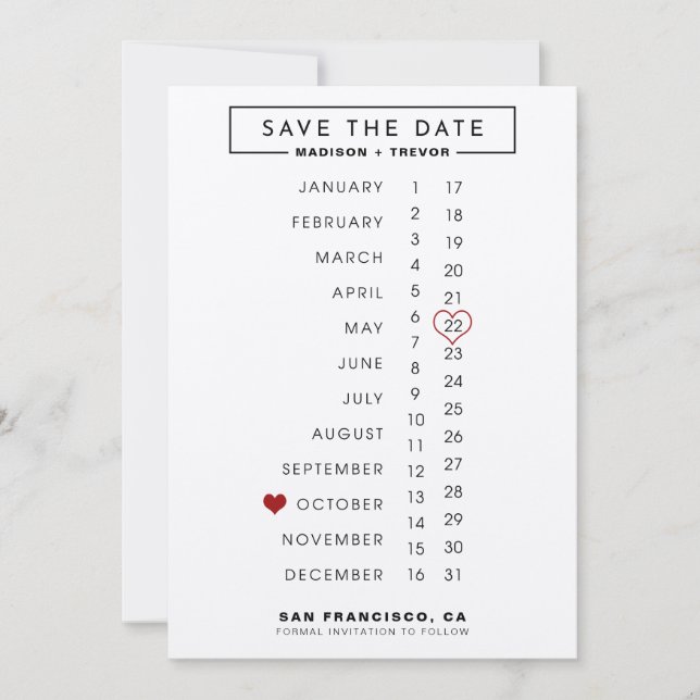 Calendar Wedding Save the Date (Front)