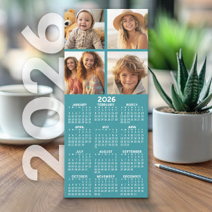 Calendar with 4 Photo Collage - Blue Card