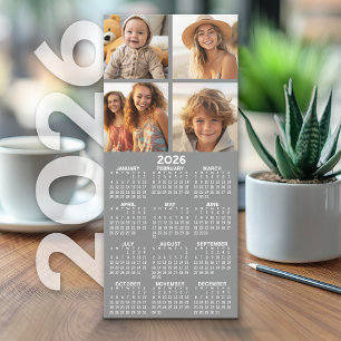 Calendar with 4 Photo Collage - Grey - Card